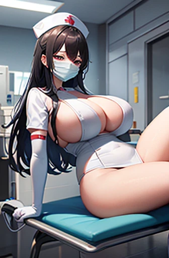 hospital, latex nurse suit,nurses,busty,elbow gloves,labcoat,darkhair woman, blue eyes , gigantic boobs ,medical instruments,asian nurse,two nurses,speculum,examination room,oversize boobs,mask ,big ass ,strap on, lay on table ,legs spreaded,giving birth,g...