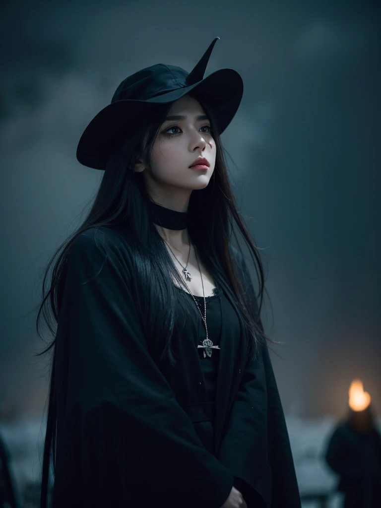 Plague Doctor&#39;Judgment of、origin of humanity、underworld、The catastrophic world of death. Women with long hair, Makeup reminiscent of the devil, A face that looks like that ;gag...、Demons ;corpse of, Black Clothing, fearful, Dark circles under the eyes,...