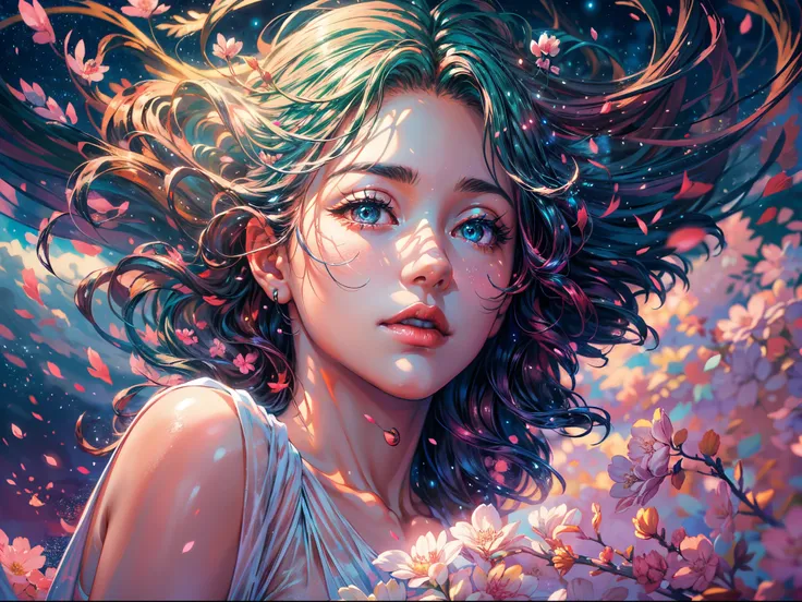 (best quality,4k,8k,highres,masterpiece:1.2),ultra-detailed,(realistic,photorealistic,photo-realistic:1.37),bright colors,dreamy atmosphere,vivid colors,soft color tones,anime style,beautiful detailed eyes,glossy lips,long flowing hair,starry night sky,flo...