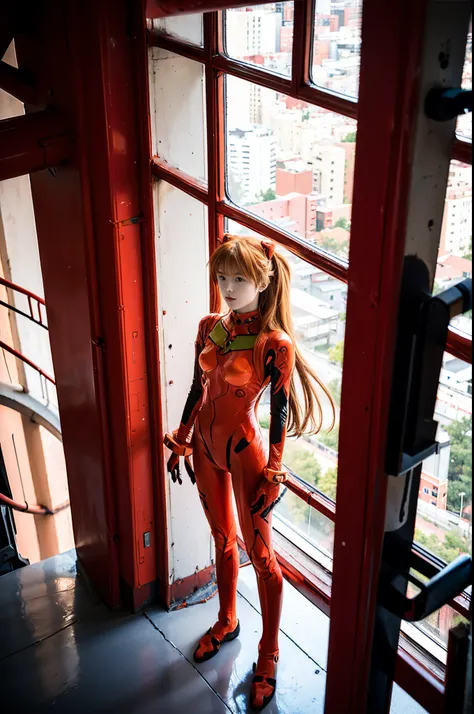 anime - style woman in a cat suit standing in front of a window, beautiful asuka from evangelion, full body zenkai! asuka suit, ...