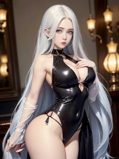 From Top, ((bestquality)), ((masterpiece)), (details), 1girls, She&#39;s wearing sexy clothes., Erotic poses reveal shoulders and navel., Fits snugly on the body and beautifully emphasizes curves.. Her skin is white like ivory and soft and smooth to the to...