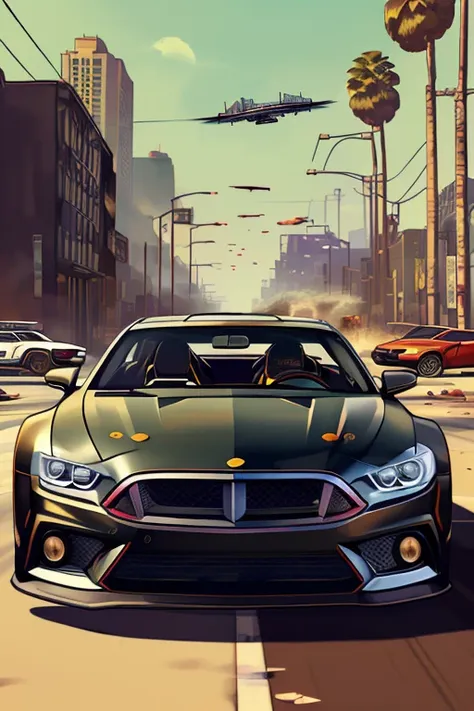 (gta art, gtav style:1.2), (car bombing:1.4), cars, underground racinotion blur), (best composition), poster style, enhance, int...