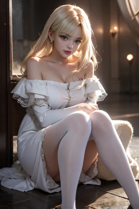 bright expression、Young shiny shiny white shiny skin、Best Lookronde Reflection Light、Platinum blonde hair with dazzling highlights、shiny light hair,、Super long silky straight hair、Beautiful bangs that shine、Glowing crystal clear attractive big blue eyes、Ve...