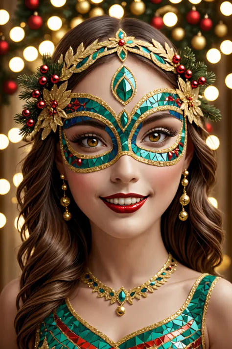 (Mosaic Christmas mask),one-girl,