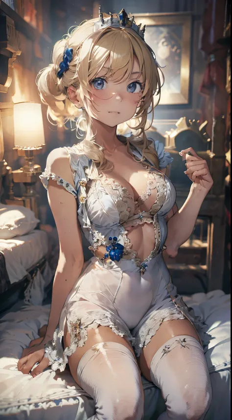 (The highest image quality, master piece:1.2), (Ultra Definition Illustration), (very cute little princess:1.3 15yo), (1 girl:1.2), Solo ,(condescending look:1.3), sleeveless, showing armpits, (gorgeous queen dress:1.3), Full body, Round baby face, (wearin...
