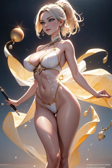 Goddess girl, gorgeous one, splash up, butterflys, Smooth pen and ink,lunar goddess, Whole body diagram，Detailed faces, (Upper part of the body: 1.4), (underwear  transparent: 1.3), Golden decoration, solid black background,Beautiful caucasian girl closeup...