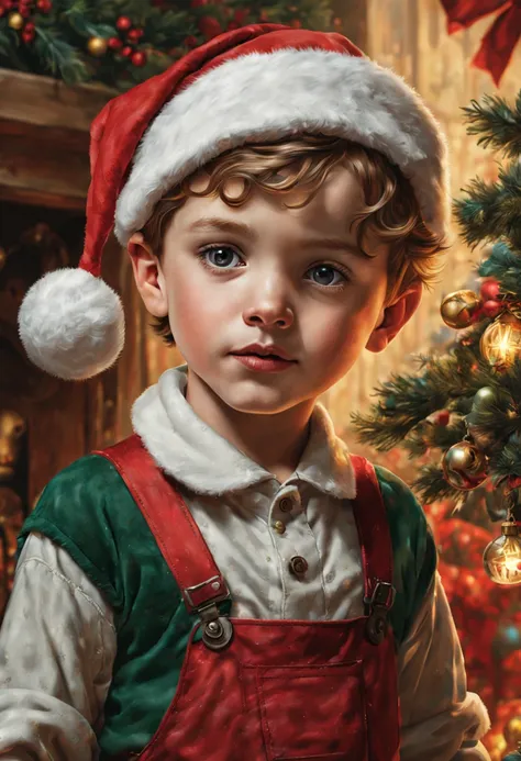 by Bob Byerley, 1boy, christmas, enhance, intricate, (best quality, masterpiece, Representative work, official art, Professional, unity 8k wallpaper:1.3)