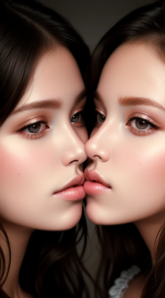 (masterpiece:1.4), most beautiful girl in the world, glossy lips, ultra detailed eyes, Absurdres, hdr, ultra detailed illustration, extremely detailed face, RAW photo, film grain, skin pores, trending on deviantart, (2girls:1.1), (kiss:1.4)