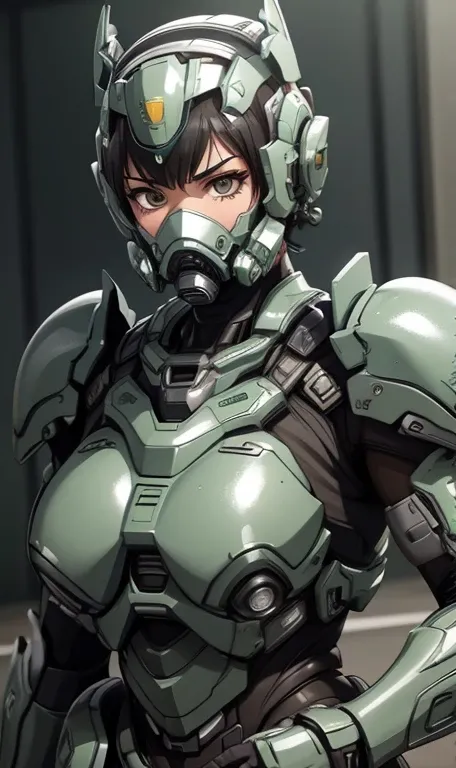 Textured skin, Super Detail, high details, High quality, Best Quality, hight resolution, 1080p, hard disk, Beautiful,(War Machine),beautiful cyborg woman,Dark Green Mecha Cyborg Girl,Battle Mode,Girl with a Mecha Body,She wears a futuristic war machine wea...