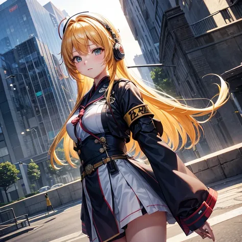 top-quality, hight resolution, 8K images,best qualtiy,hight resolution、A woman who is cute no matter who sees her、Tsundere、Highly detailed CG Unity 8K wallpapers,1girl in, 独奏, Yellow hair, Anime Shoujo Solo、 Absolute area、Looking at the camera、(Illustratio...