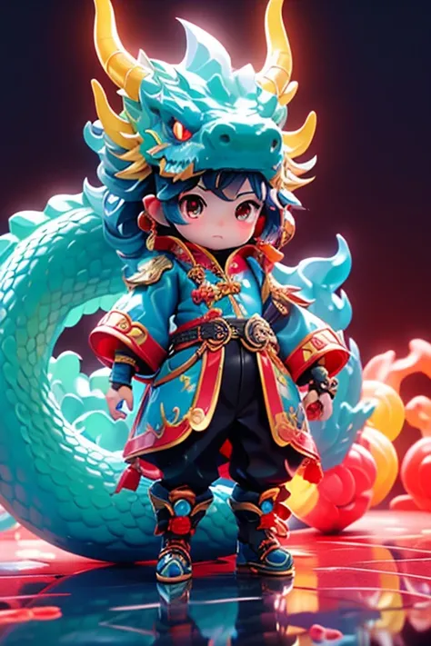 masterpiece,best quality,Miniature Figure who  dressed up as a blue Dragon, in the style of kawacy, shiny eyes, dragonhead