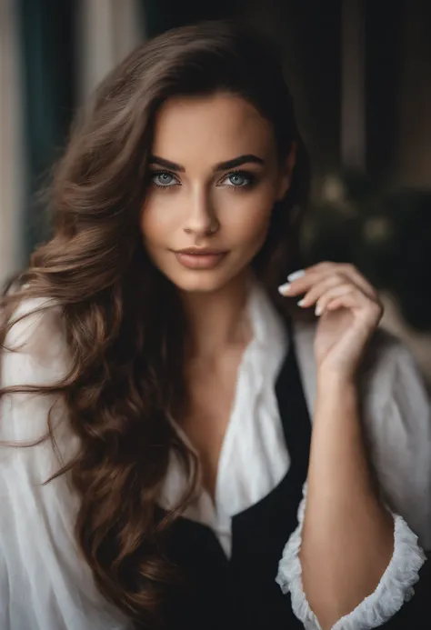 femme arafée avec une chemise,  aux yeux verts, Portrait Sophie Mudd, cheveux bruns et grands yeux, Selfie d’une jeune femme, Yeux de club, Violet Myers, sans maquillage, maquillage naturel, Détourner le regard de la caméra, Visage avec Artgram, Maquillage...