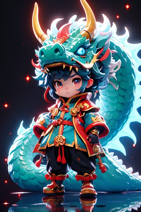 masterpiece,best quality,miniature figure who  dressed up as a blue dragon, in the style of kawacy, shiny eyes, dragonhead