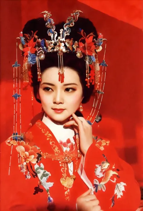 Fide woman wearing red dress on red background, chinese empress, China Princess, Chinese woman, Chinese traditional, Queen of the Sea Mu Yanling, ancient chinese beauti, yun ling, heise-lian yan fang, Princesa chinesa antiga, Inspired by PwC, TRADITIONAL C...