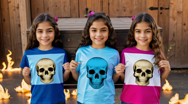 cabelo longo loiro infantil, there are three skulls with a phoenix