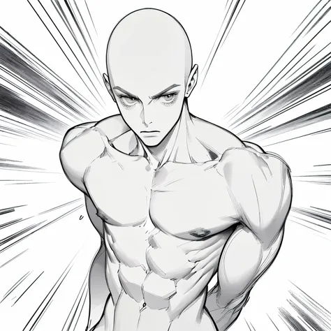 best quality, high resolution, (((clean background))), high contrast, line-drawing, monochromes, sketch, Pencil drawing, comic strip、manga comics, white background, clean line drawings, vibrant colors, undress, (((boy, solo, proportional body))), (((bald))...