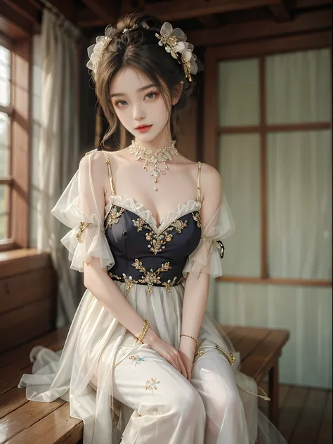 Sweet girl clothes10,korean dress,fashi-girl, red lips, mature female, makeup, Big eyes, Pretty eyes, ((full body)), ((Random shooting angles)), (best quality, masterpiece:1.2), ultra-detailed, (realistic:1.37), beautiful, youthful, glamorous model with (d...