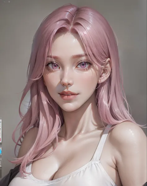 Photorealistic, Masterpiece, Smiling, perfect faces, Cinematic professional 8K photography with ray tracing, subsurface scattering and illumination, beautiful pink-haired girl with pink hair