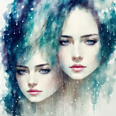 a woman by agnes cecile, luminous design, pastel colours, ink drips, winter lights