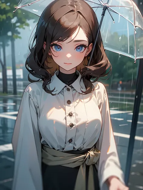 ((best quality)), ((masterpiece)), (detailed), perfect face , a rain day day and a lovely girl in the road