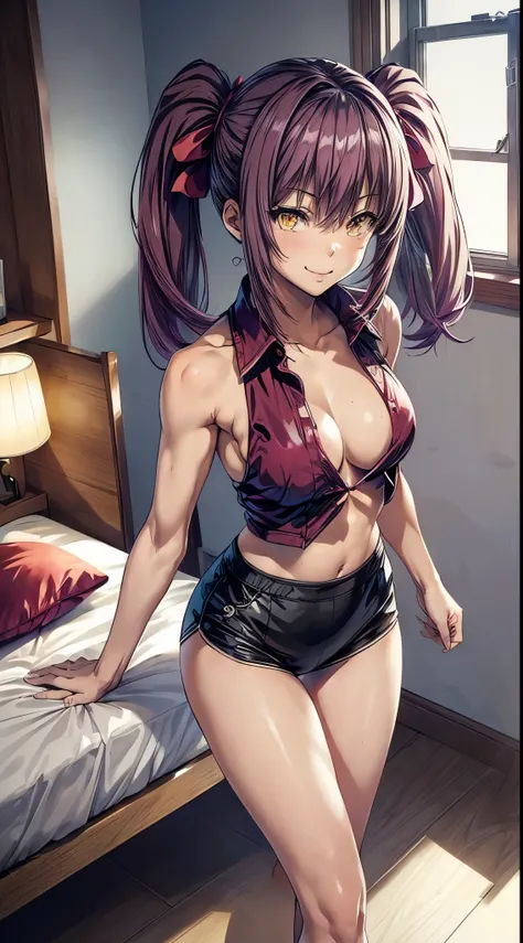 (((1 girl))), medium to large breasts, a beautiful and cute lady, standing, (((in the luxury motel room))), (muscular ass), {{{naked on the bed doing a sexy pose} }}, (slim waist), (butt only), full body photo, (((Ichika Amasawa))) , white skin, red ribbon...