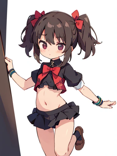 loli, small breasts, exposing your navel, slim legs, full body, black short skirt