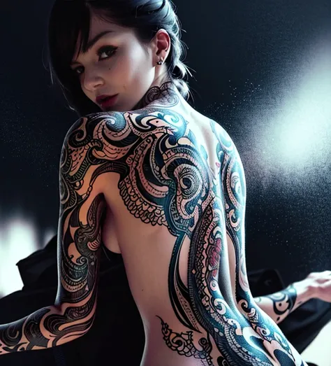 a close up of a woman with tattoos on her body, inked, tattooed body, tattoo all over body, Tattooed, tattoo all over body, tattoo all over body, anna nikonova aka newmilky, tattoo all over body, with tattoos, olga buzova, Alexandra Valishevska, tattoo  , ...