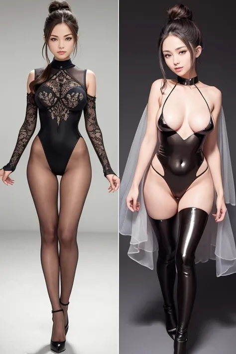 wearing something shiny, Thin bodysuit、her breasts are covered with cloth、It is a shiny fabric、The fabric is thin so you can see the skin、Body lines are clearly visible、Bodysuit that shows off your body line beautifully、Clothes that are so transparent that...