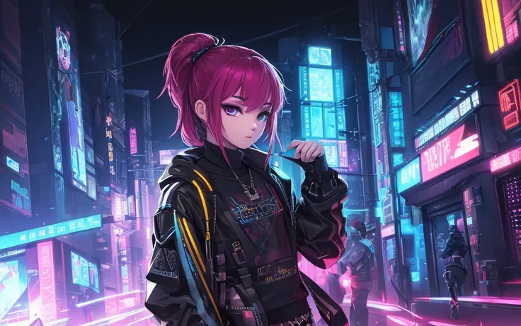 Wear cyberpunk intricate streetwear, The beautiful, girl, Detailed portrait, 4k, vivd colour, concept-art, Cinematic theatrical atmosphere, Focus sharp, Volumetriclighting, 电影灯光, Studio quality