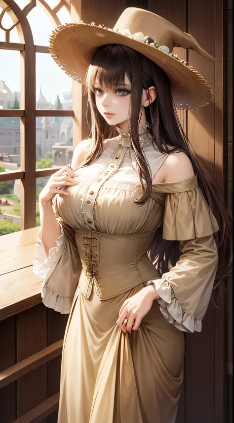 western fantasy，victoriana，A beautyful girl，The stands up