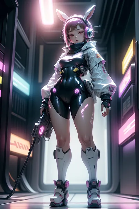 chinesebunny, (Blind box toy style:1.2), (Full body shot) , 1 Transparent cute girl,Behind him  a transparent and cute rabbit, Transparent mech, Exquisite helmet:1.2, Luminous goggles:1.2, Cyberpunk, dreamy glow, luminous neon lights, Clean, bloody backgro...