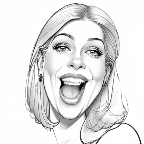 um desenho de uma mulher com um grande sorriso no rosto, estilo caricatura, caricature illustration, caricatura, retrato dos desenhos animados, caricatura!!!, caricatural, professional sketch, digital sketch, charicatura, caricaturista, political cartoon s...