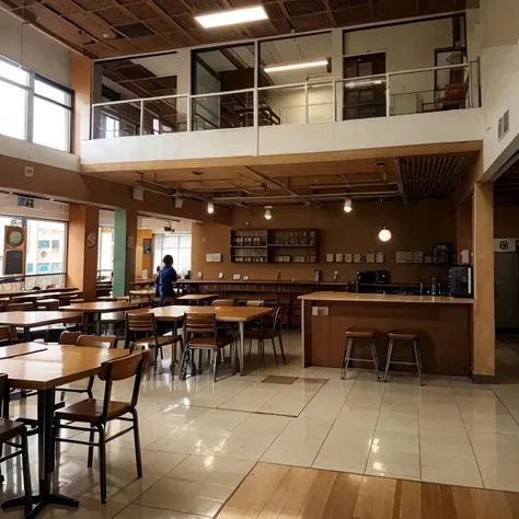 Cafeteria junto a uma biblioteca