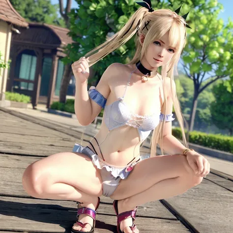 Marie Rose, (Contoured abs: 1.1), (Perfect body: 1.1), (short wavy hair: 1.2), Blonde hair, Collar, chain, Full body photo, Crowded streets, wear a transparent vest, ((Highly detailed CG clear 8k wallpaper), (Extremely delicate and beautiful), (masutepiece...