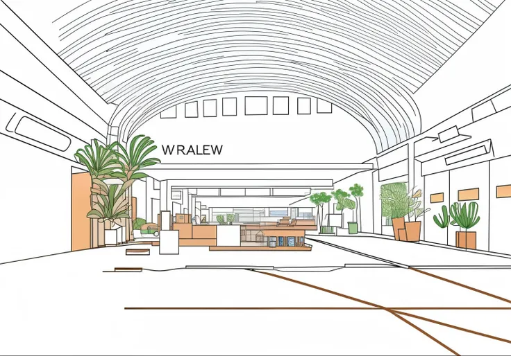 Draw a waiting hall，Keep all details in the picture，line art illustration, Illustration line art style, detailed 2d illustration, Line art coloring page, Vector line art style, Commercial illustration