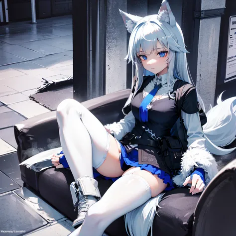 8k resolution, high quality, high resolution, best quality, best resolution, absurd resolution, ray tracing, high detailed, white hair, female, wolf girl,wolf ears,(fluffy wolf ears) teenage girl, slim body, white dragon tail,(white scales),black combat bo...