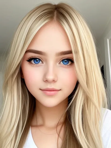 Beautiful  with silky blonde hair, very cute face, clear beautiful eyes