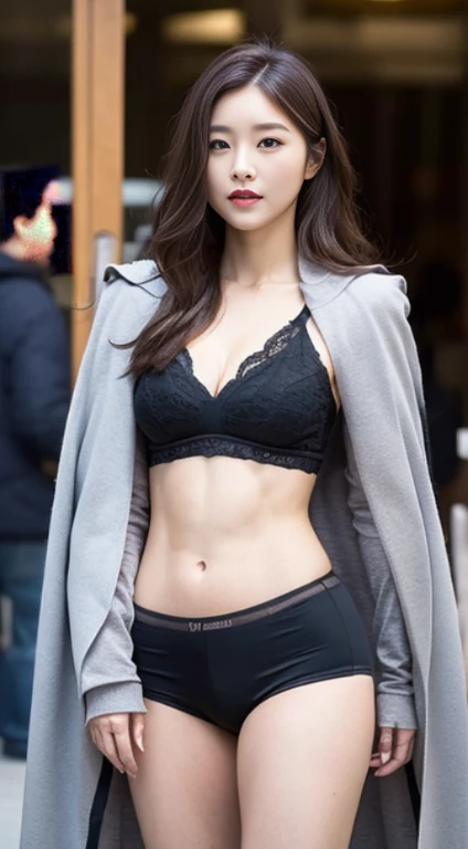 A woman with the same face as last time，Slender Abs、Loose wavy styling、Cape、Beautifully expressed in every detail., Including face and skin texture.，Detailed eyes，Seducting look、full body Esbian