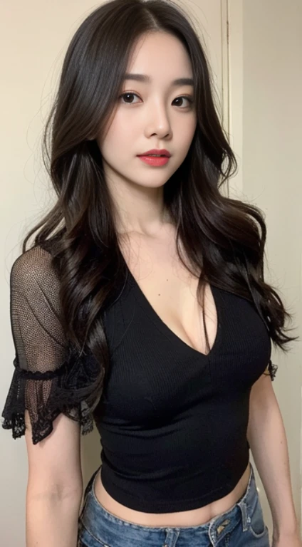 A woman with the same face as last time，Slender Abs、Loose wavy styling、Capelet、Beautifully expressed in every detail., Including face and skin texture.，Detailed eyes，Seducting look、full body Esbian