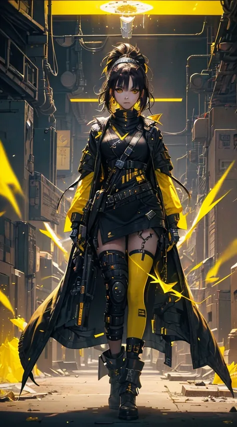 (1girl in)、(Plump beauty)、(Black hair)、(30-years old)、(Top image quality)、(8K picture quality)、(cyberpunked)、(masutepiece)、 (Flickering of light)、(Wear a cyberpunk military uniform)、cinematric light, Cinema Shadow, Sharp Image, Extremely detailed, Volumetr...