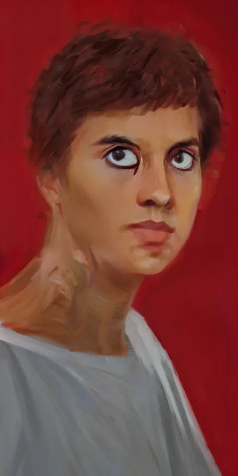 painting of a boy with a red background and a red background, realistic self portrait, digital painted, smooth. digital painting, side centered painted portrait, painted character portrait, an expressive digital painting, inspired by Oskar Lüthy, painted p...