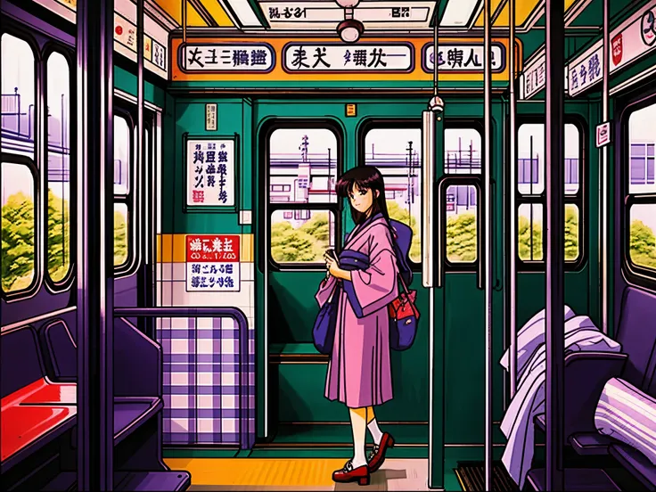 1990s \(style\), portrait of a girl in a train in japan