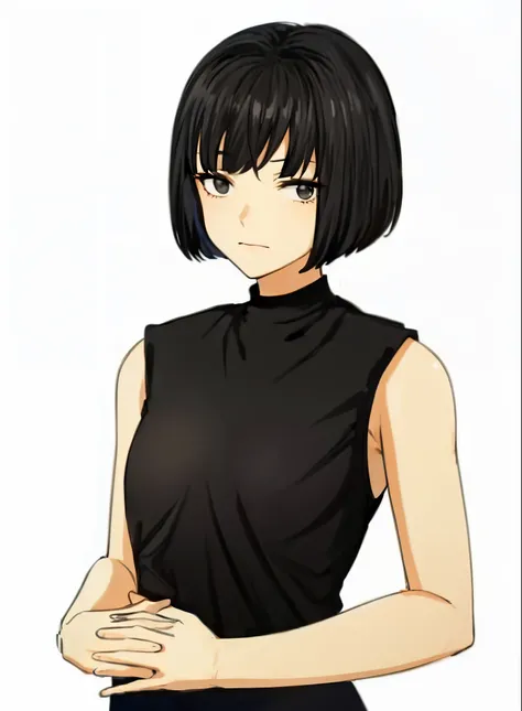 Anime black hair and black eyes girl with black dress