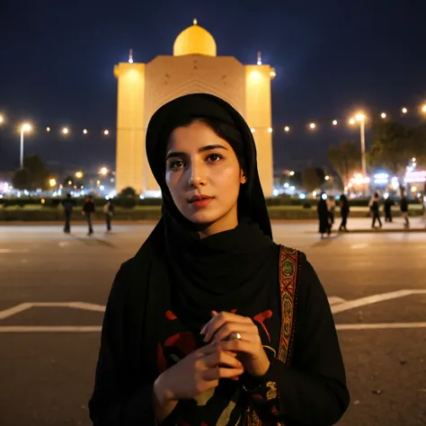 A woman next to Azadi Square in Tehran