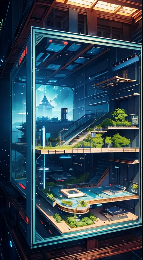 Arina Tanemura, Victoria Fomina, Surreal, mysterious, strange, fantastical, fantasy, Sci-fi, Japanese anime, science utopia, ideal house, blueprint, perspective, perspective, cross-section, beautiful girl, perfect voluminous body, detailed masterpiece