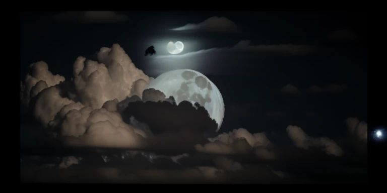 French-German image of full moon with clouds in the sky, Full moon in the clouds, cloudy sky under moonlight, cloudy night, ☁🌪🌙👩🏾, The moon  in the sky, dramatic moonlight, When the moon  full, night clouds, The moon in the sky, moonlit sky, the night，with...