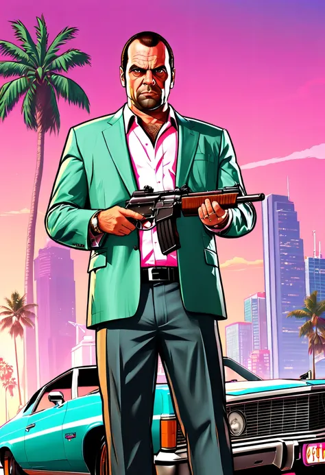 (GTA STYLE:1.5)，(GTA Vice City, GTA 5 cover art, GTA STYLE: 1.5),