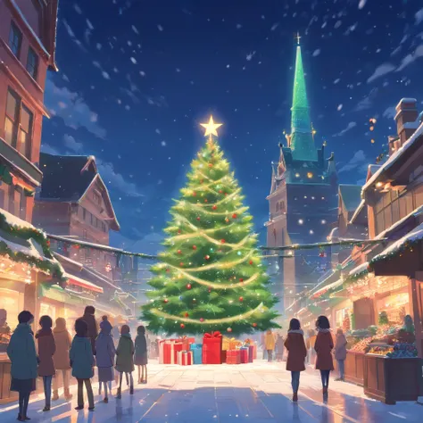 Christmas、城市、A large Christmas tree in the center、Winters、natta、December 24、