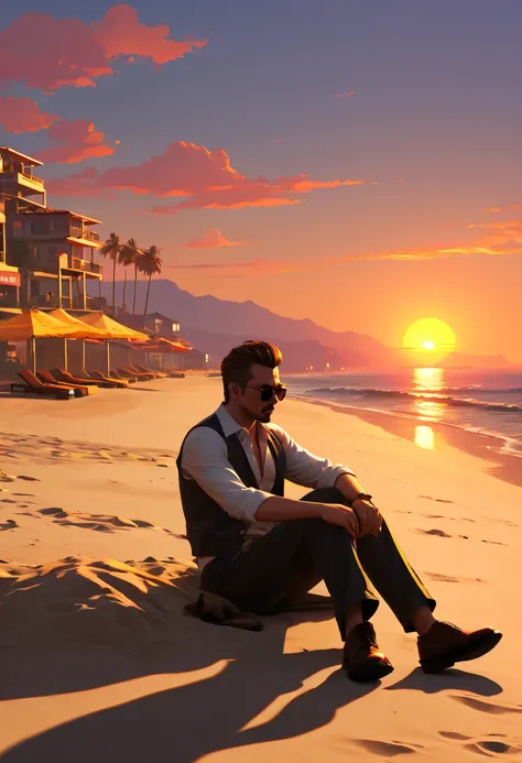 (GTA STYLE:1.5)，sea beach，the setting sun，drunkard，lonely and strong