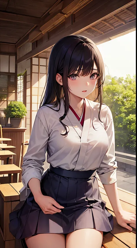 Michael Jefferson, Mabel Attwell, Keiko Takemiya, Surreal, mysterious, strange, fantastical, fantasy, Sci-fi, Japanese anime, sunny Sunday, morning activity at a cafe, miniskirt beautiful girl, perfect voluminous body, detailed masterpiece